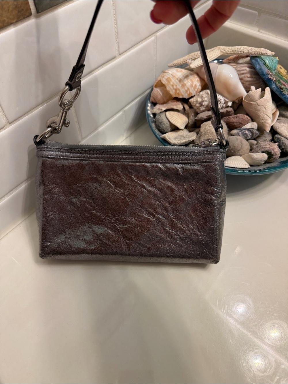 Coach Poppy Metallic Pewter Wristlet with Silver Hardware - Picture 5 of 7